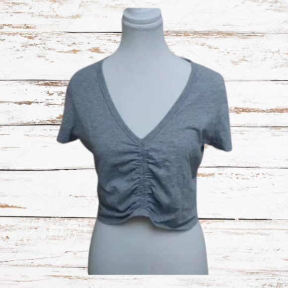 ARITZIA Wilfred Free gray cropped ruffled top short sleeves size Small - Picture 1 of 11